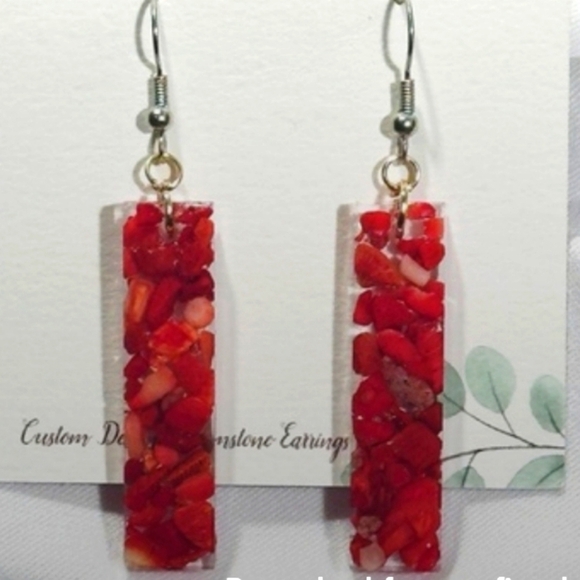Geometric Rectangle Bamboo Coral Earrings - Picture 2 of 4